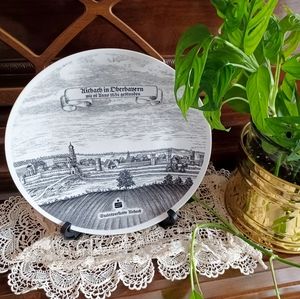 Vintage MCM Black & White Porcelain German Town Plate